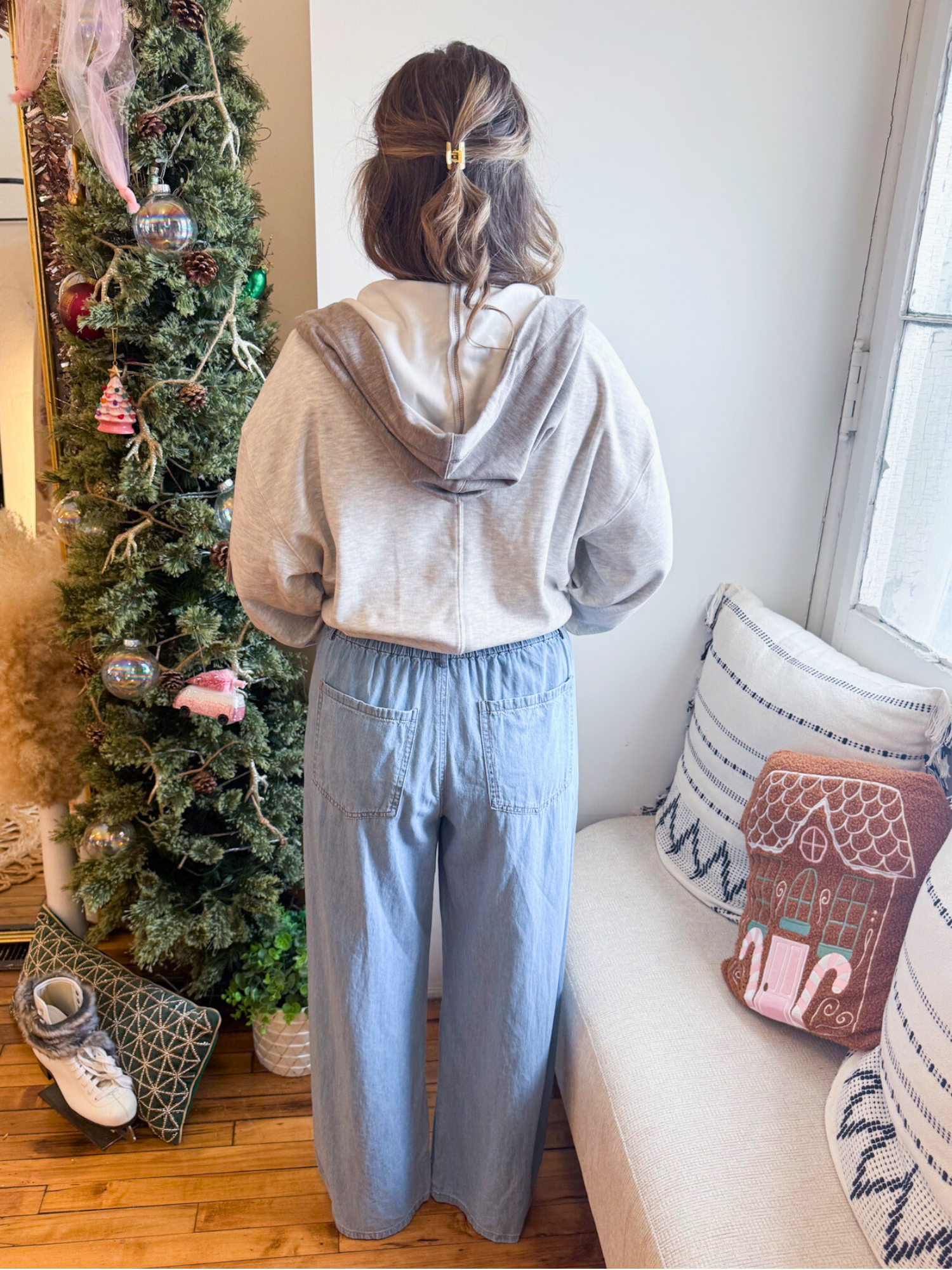 Relaxed Denim Drawstring Pants
