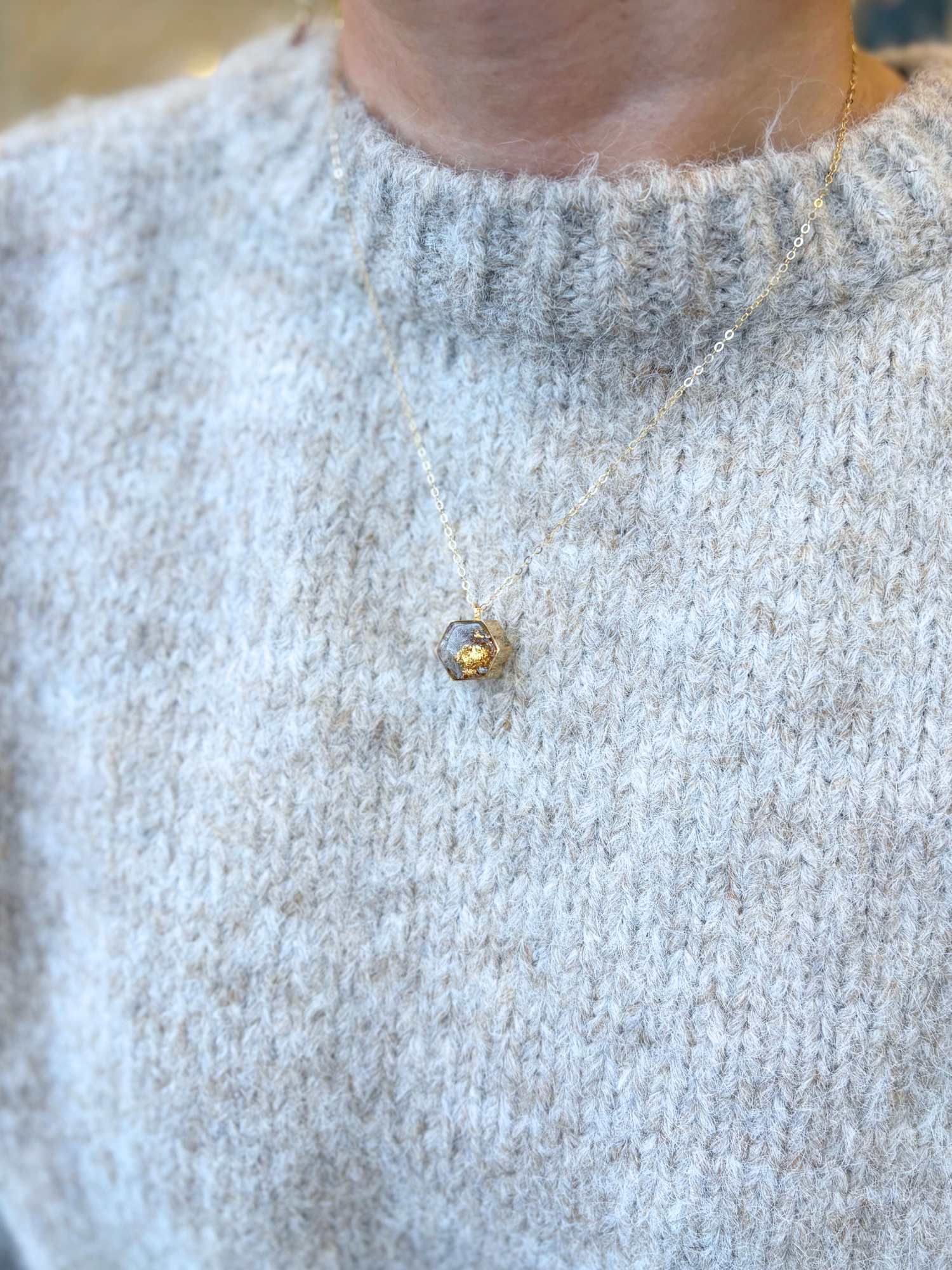 Gold Flecked Resin Honeycomb Necklace - The Collective Rose
