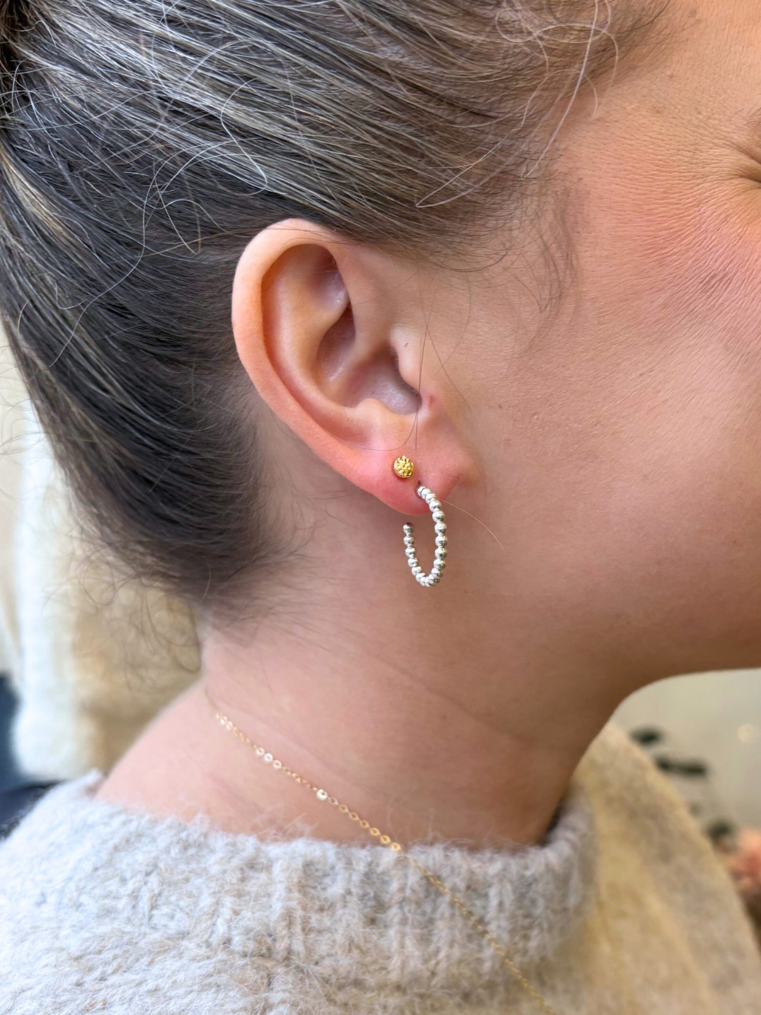 Sterling Silver Beaded Hoops - The Collective Rose