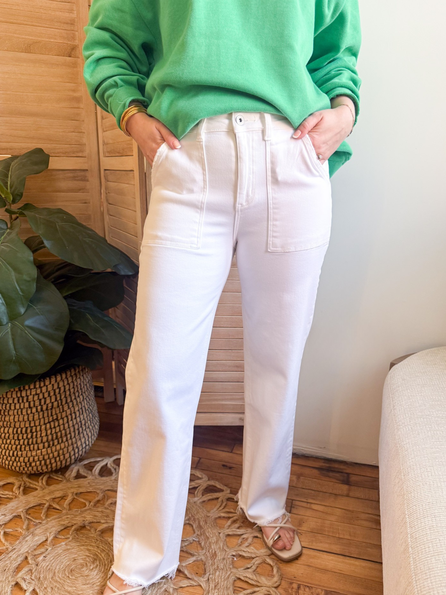 High Rise Wide Leg White Jeans - The Collective Rose