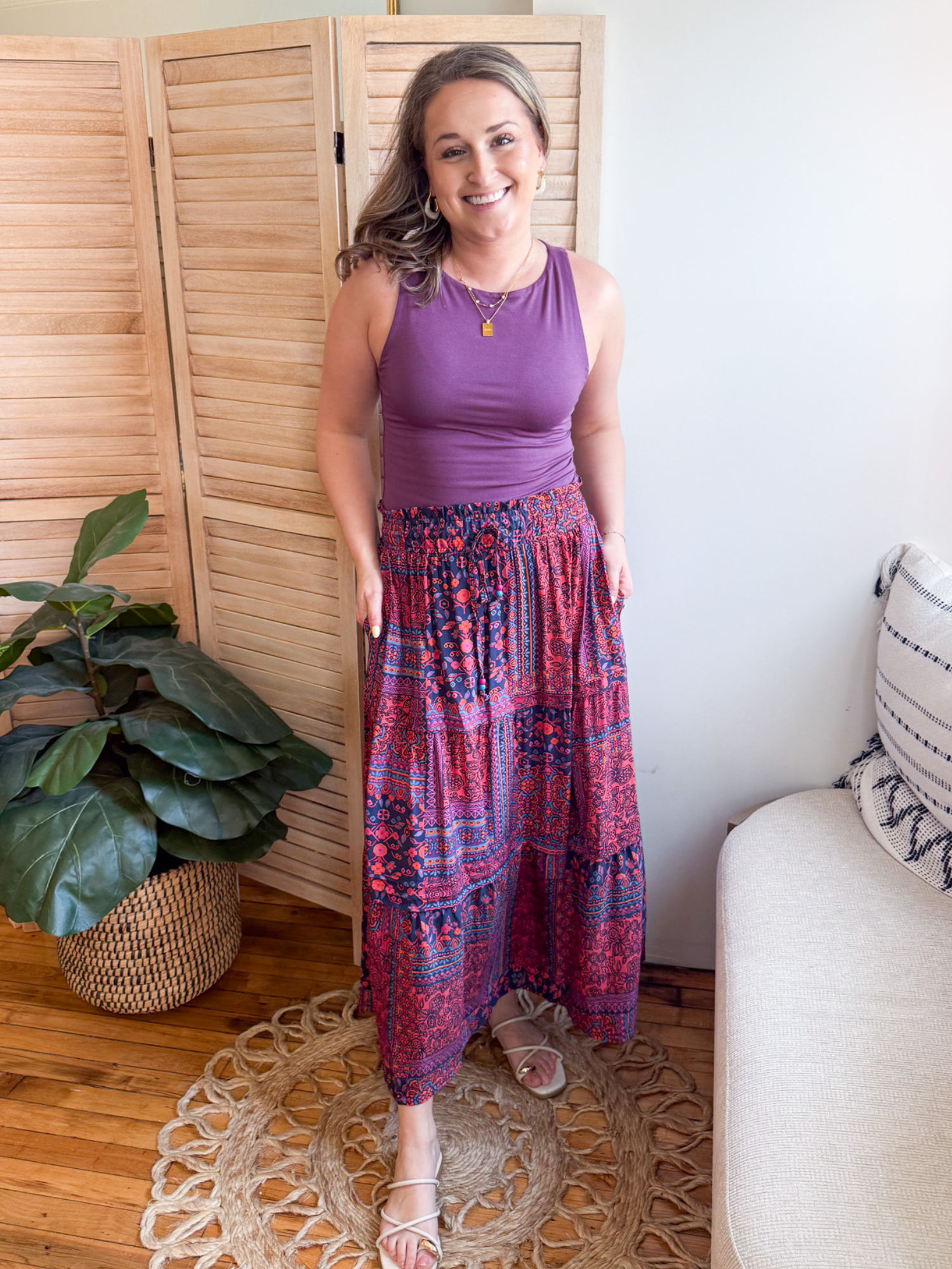 Alaina Printed Midi Skirt - The Collective Rose
