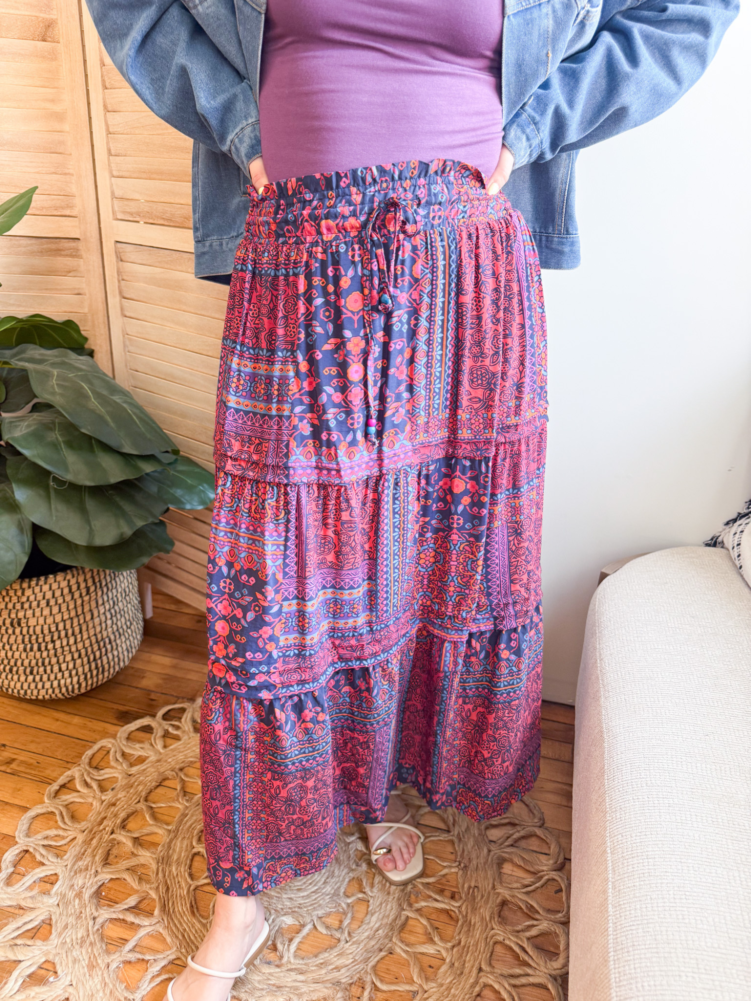 Alaina Printed Midi Skirt - The Collective Rose