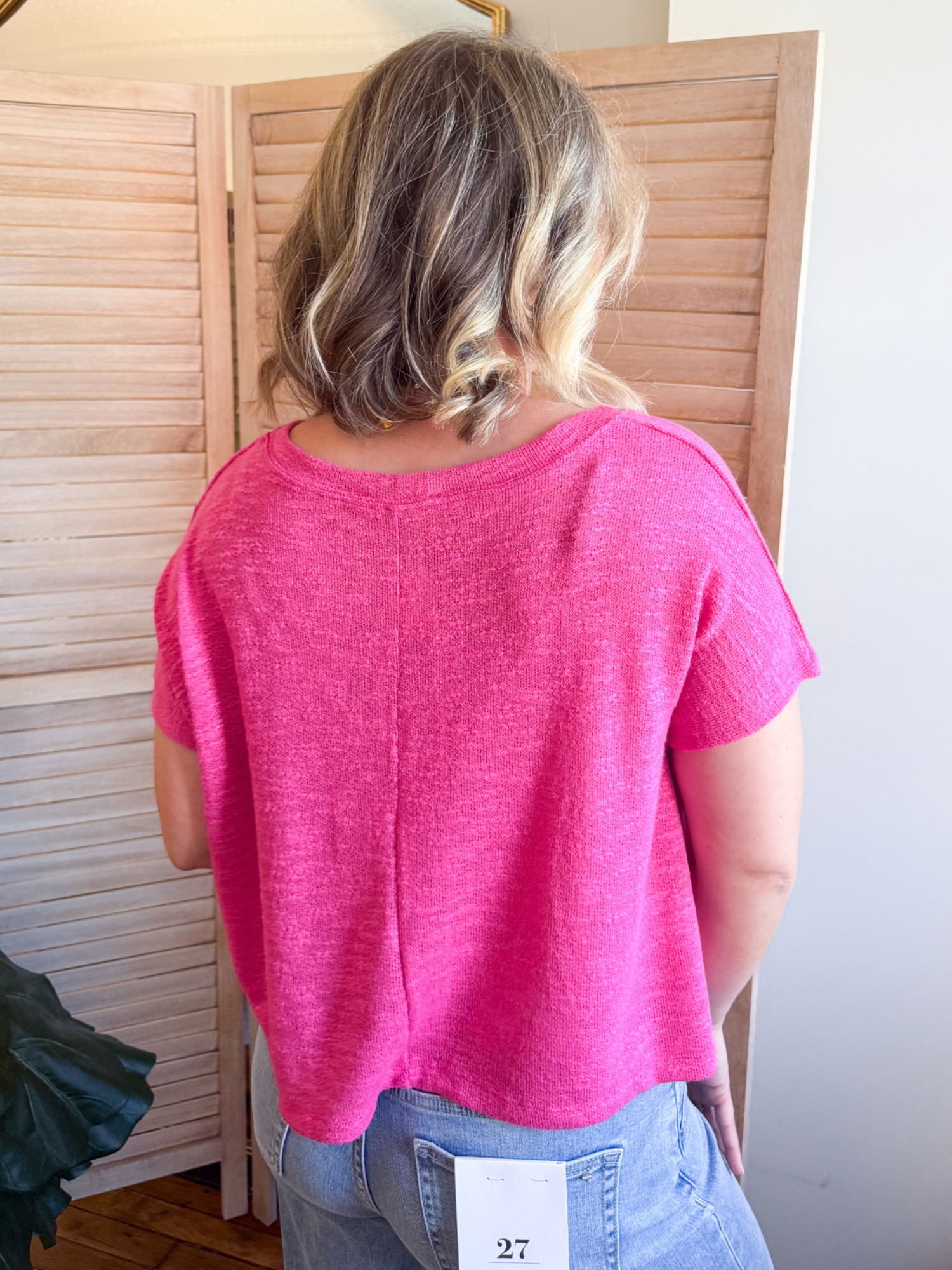 Julia V-Neck Slub Tee - Hot Pink