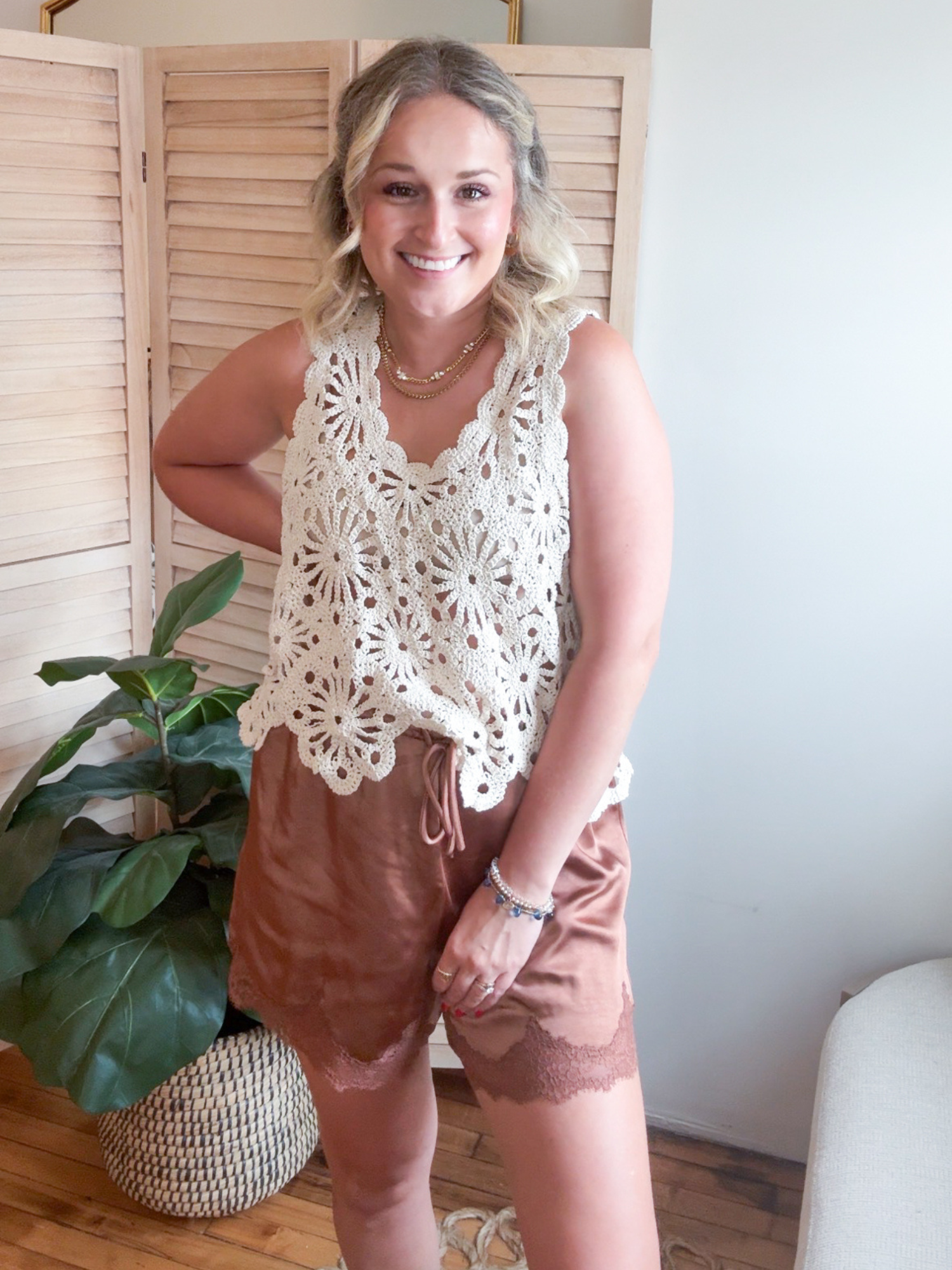Amber Lace Trim Satin Shorts