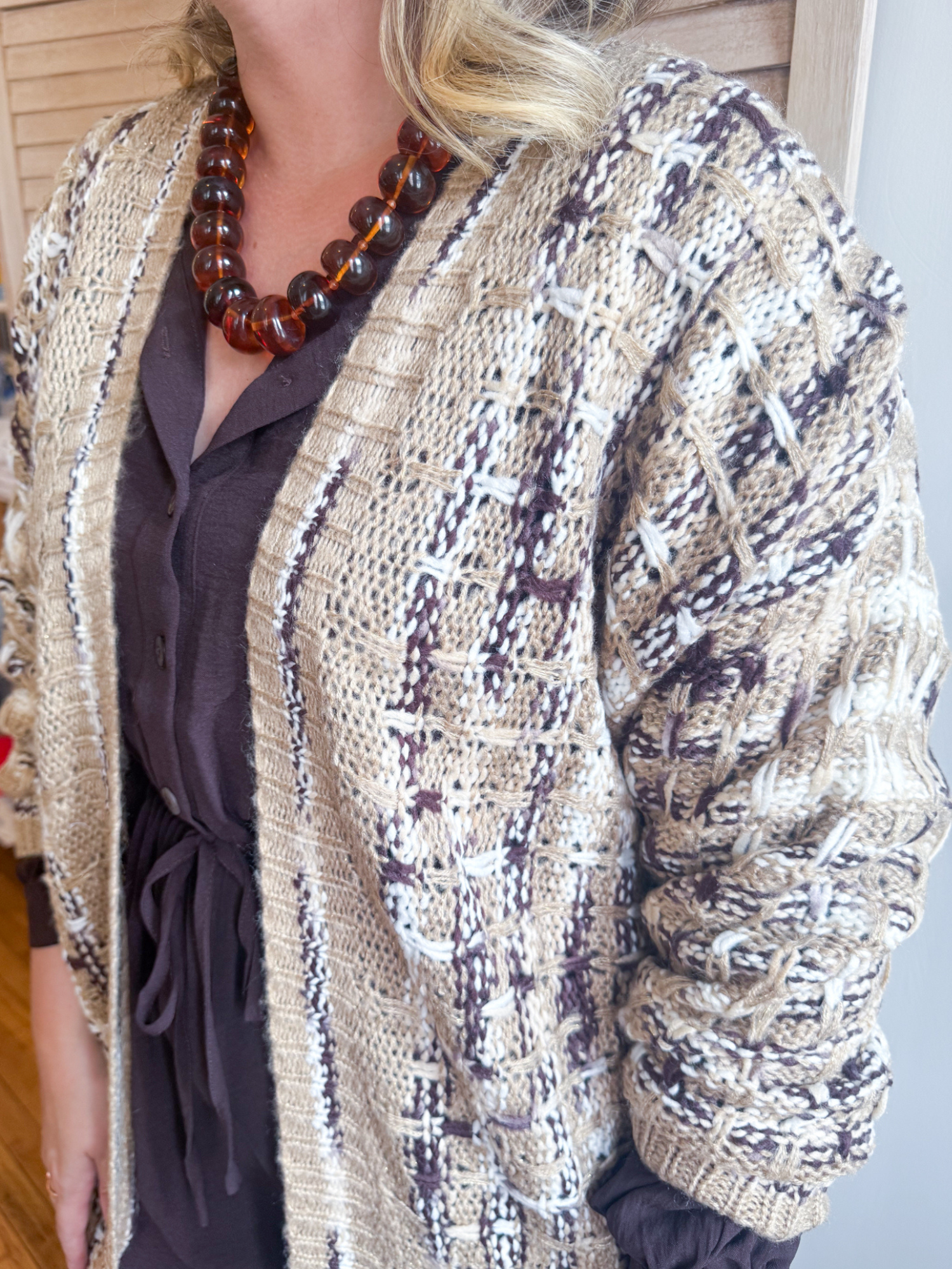 Stevie Metallic Knit Maxi Cardigan