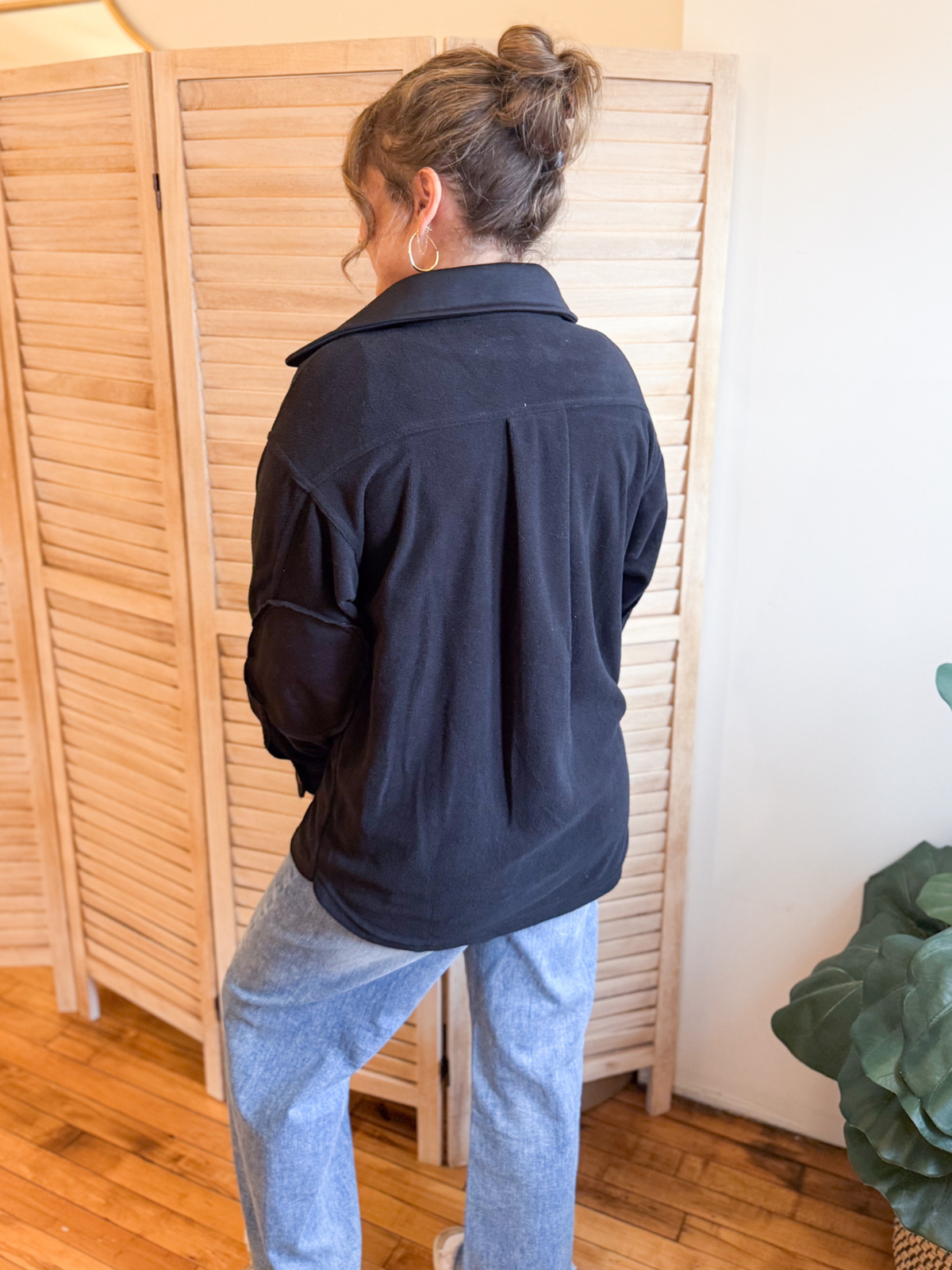 Oversized Basic Fleece Shacket - Black