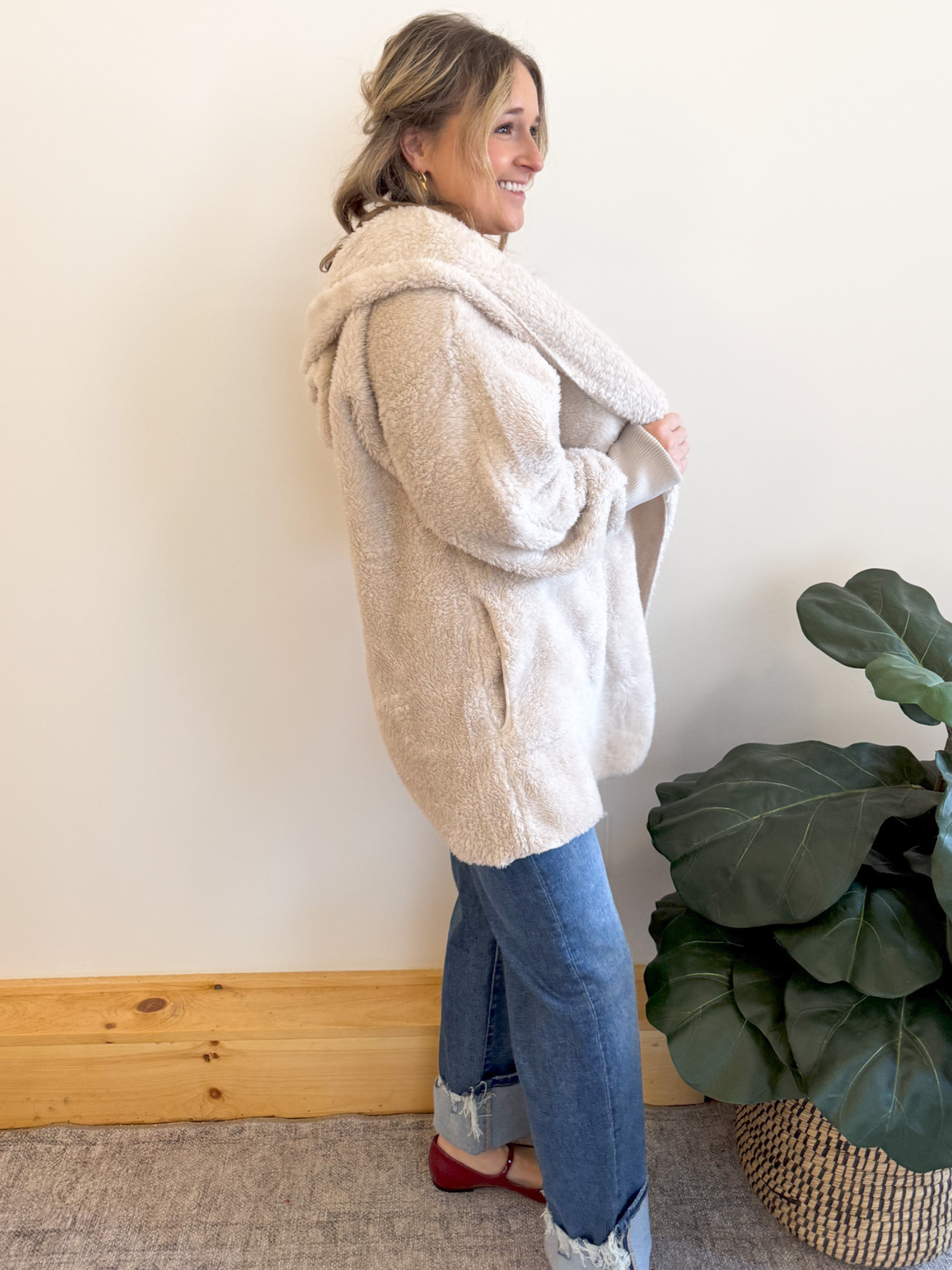 Teddy Bear Plush Cardigan - Cream