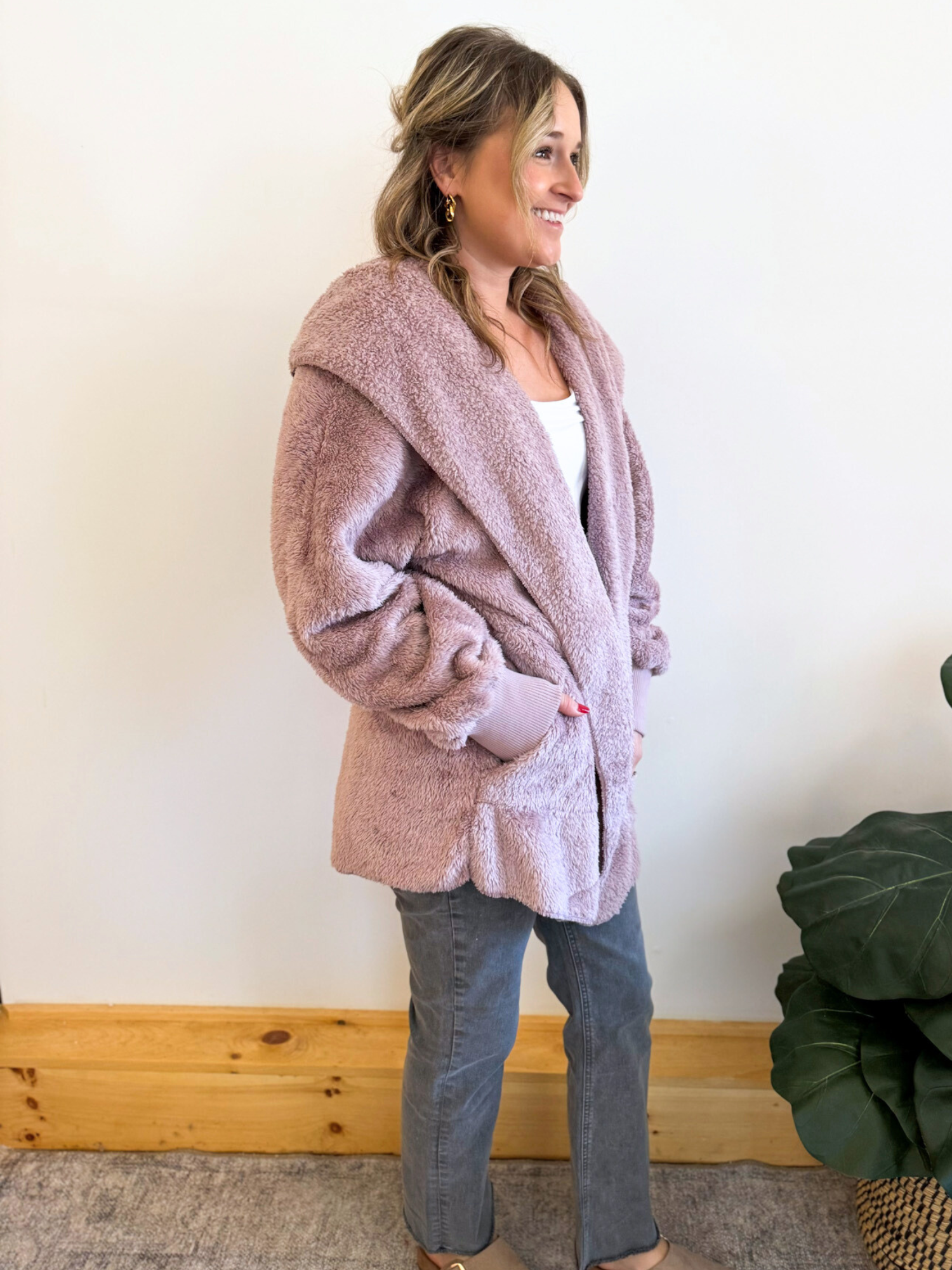 Teddy Bear Plush Cardigan - Mauve