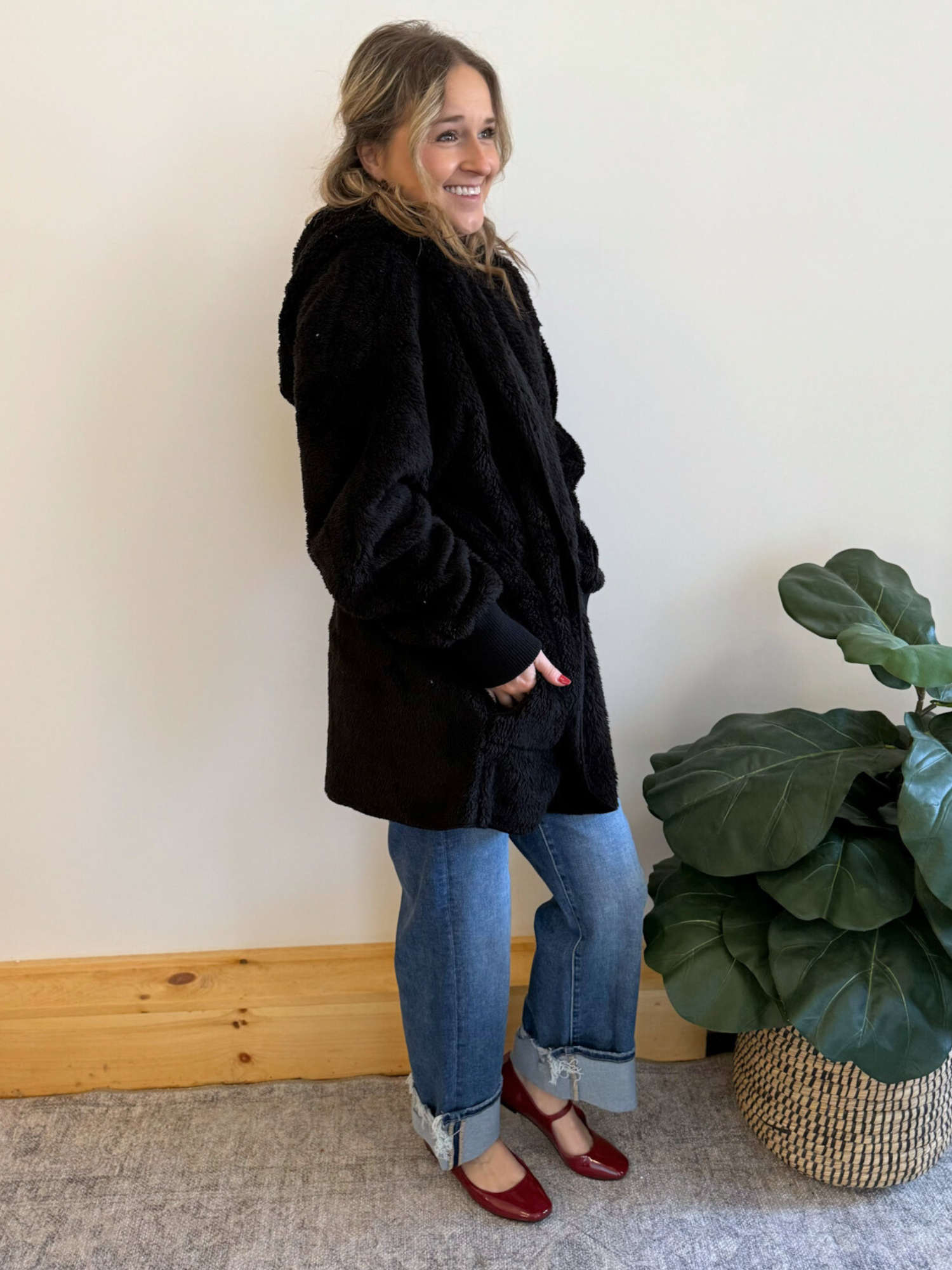 Teddy Bear Plush Cardigan - Black