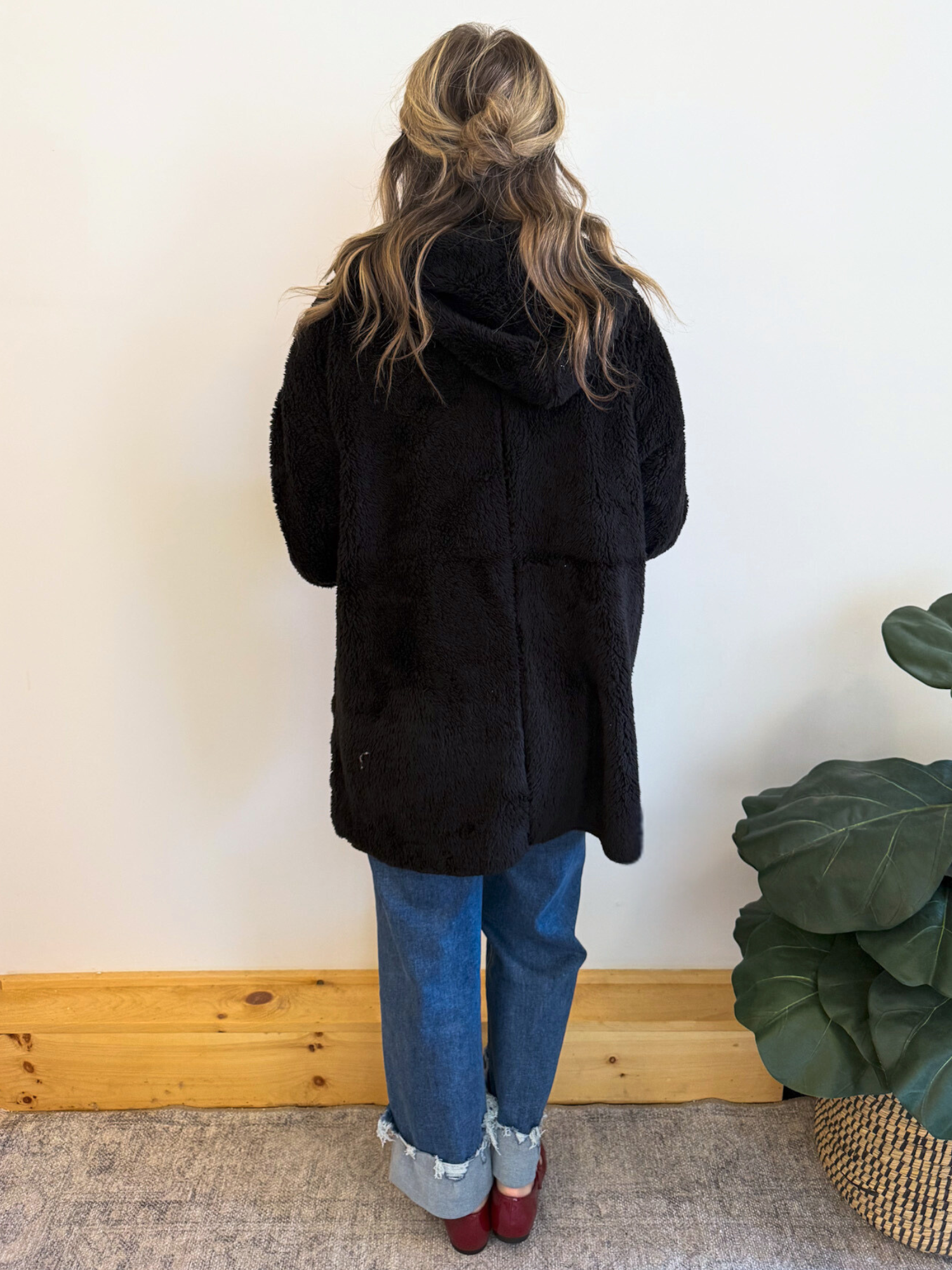 Teddy Bear Plush Cardigan - Black