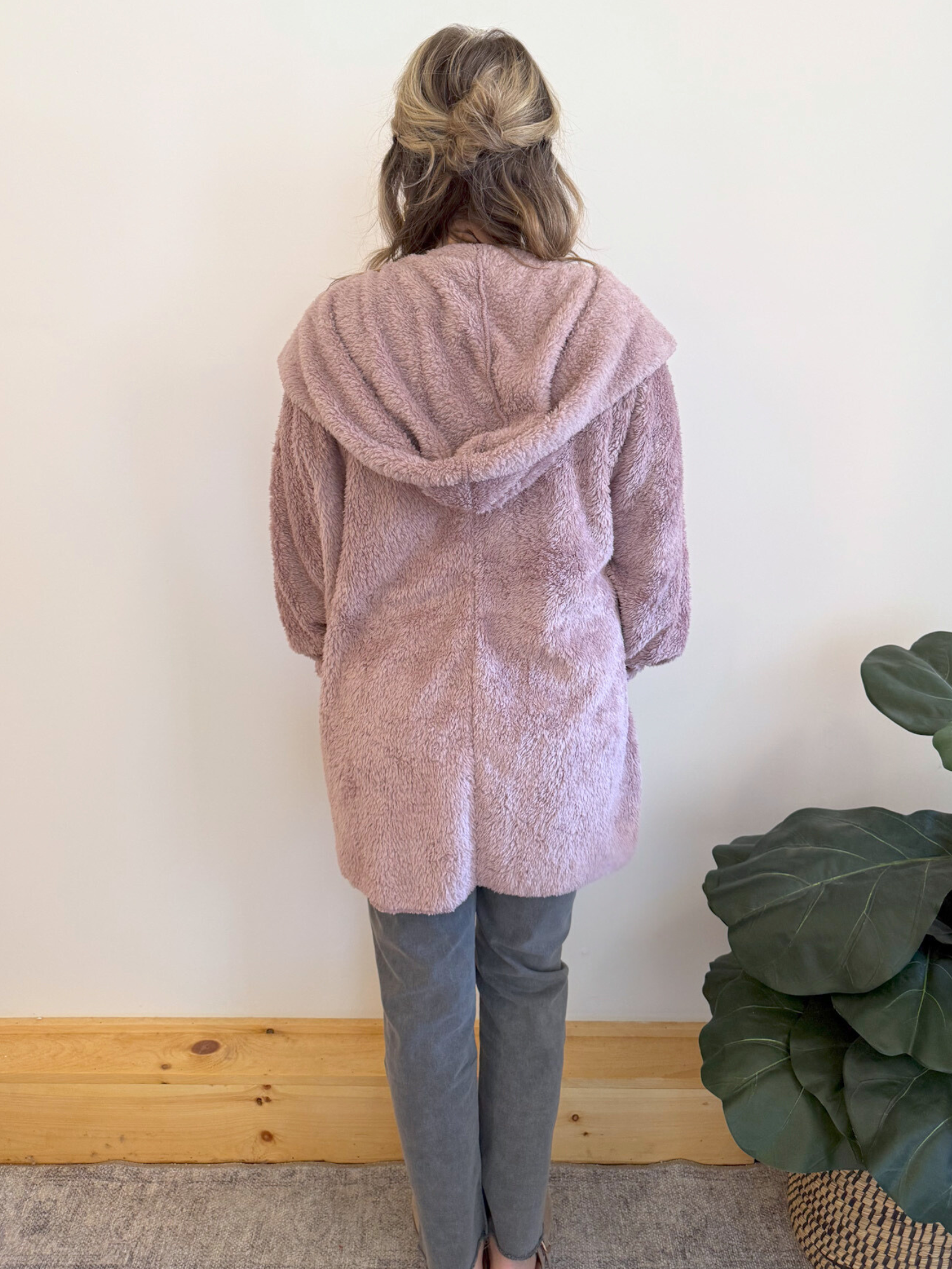 Teddy Bear Plush Cardigan - Mauve